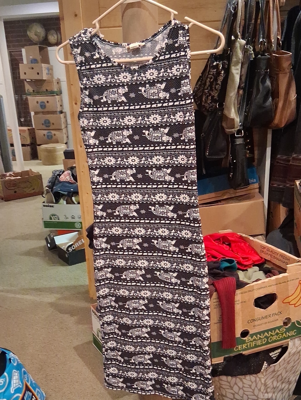 Black & White Elephant Print Maxi Dress